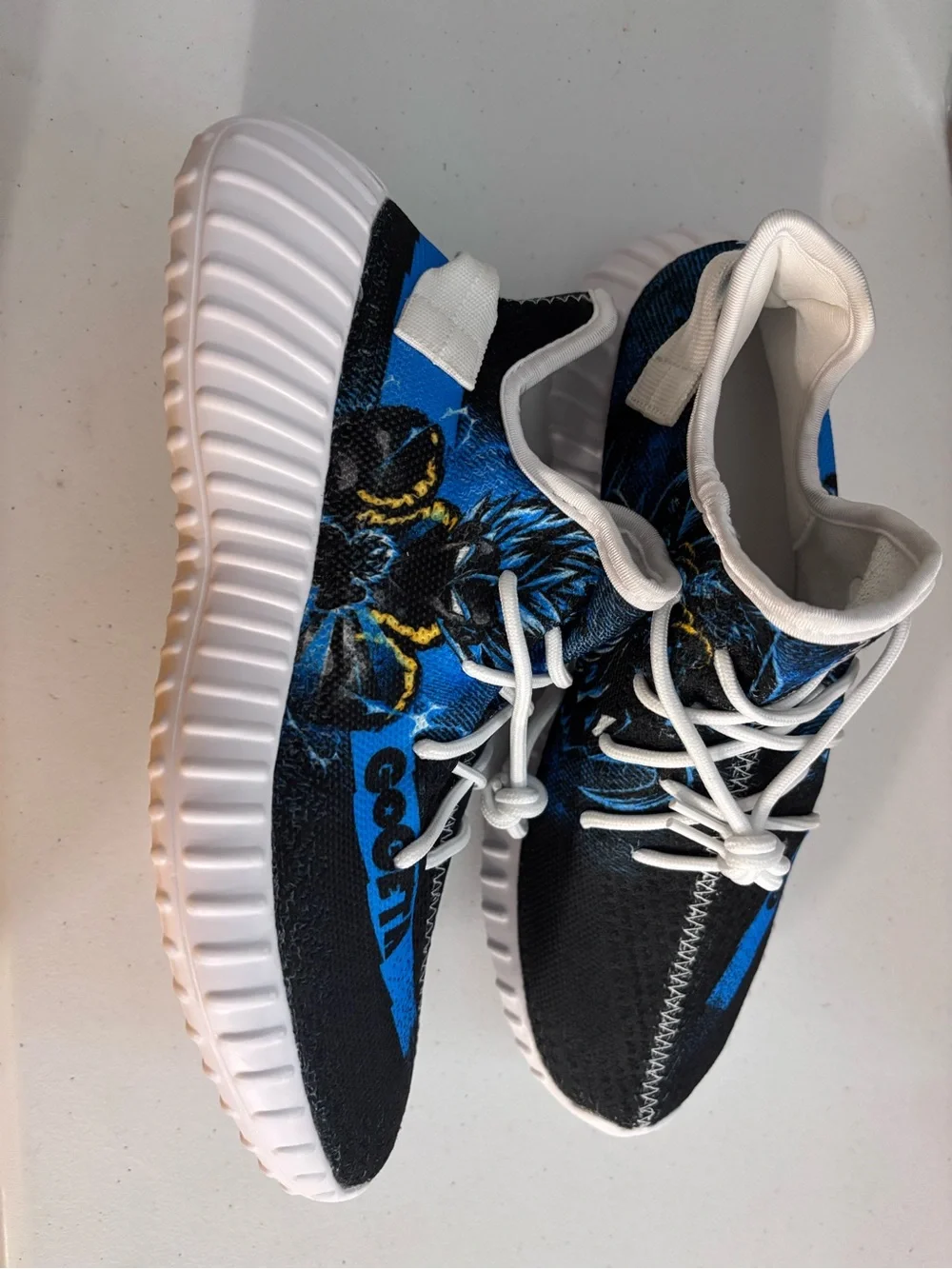 Men's Blue and Black Gogeta Graphic Knit Sneakers with White Sole